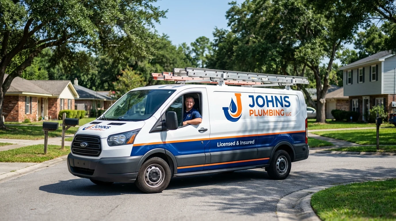 Johns Plumbing LLC service van in South Dos Palos, CA