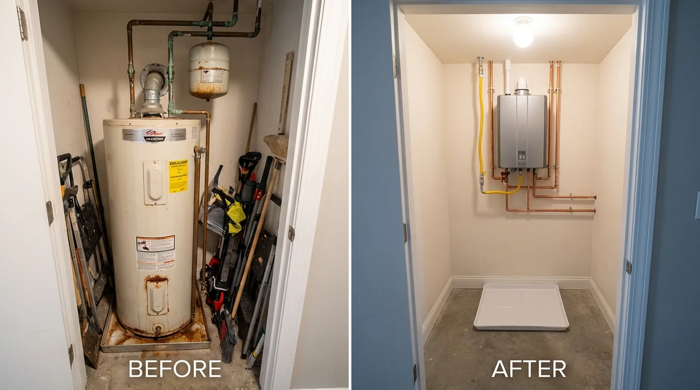 Tank water heater versus wall-mounted tankless unit comparison for South Dos Palos, CA homeowners